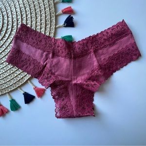 Victoria’s Secret Lace Trim Cotton Cheeky Panty Plum XS NEW